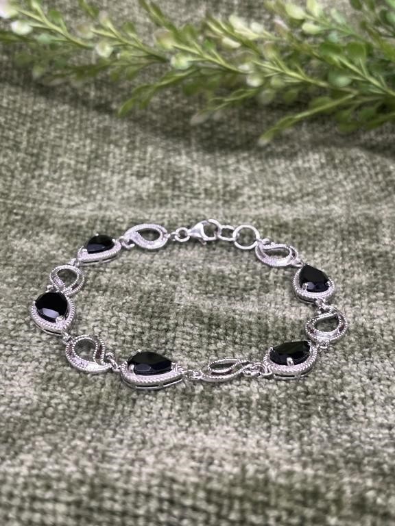 .925 Sterling Black Teardrop 7’’ Tennis Bracelet