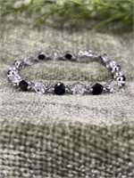 Sterling Black & White Gemstone Tennis Bracelet