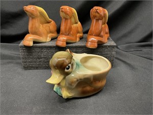 VTG Shawnee Pottery Planters, 1-Duck & 3-Gazelles