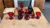 Red glass dishes