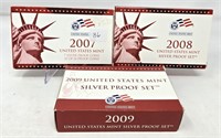 2008, ’09 Silver Proof Sets; 2007 Silver Proof