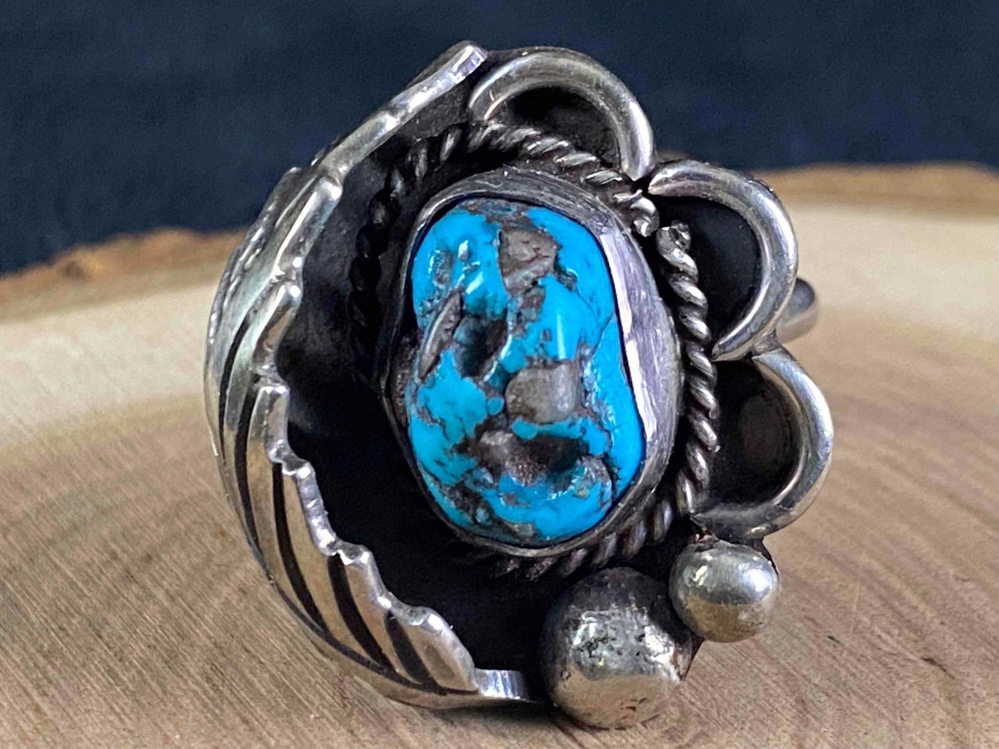 Vintage Navajo Signed V Nugget Turquoise Sterling