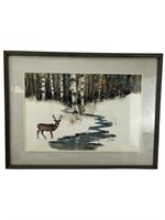 Ray Loos original watercolor art stag in woods