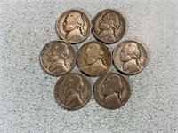 Seven 1942P silver nickels