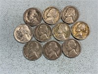 Ten 1943P silver nickels