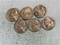 Six 1942S silver nickels