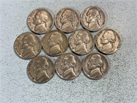 Ten 1943P silver nickels