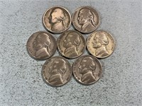 Seven 1942P silver nickels