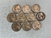 Ten 1943P silver nickels