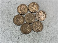 Seven 1942S silver nickels