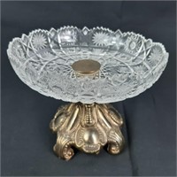 Brass pedestal crystal candy dish