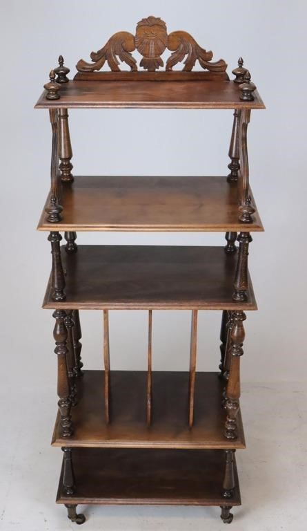 Victorian Carved Canterbury Whatnot Shelf