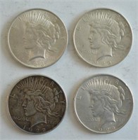 Lot of 4 1922 Peace Silver Dollars