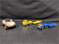 Vintage Tonka truck and trailer (blue trailer is