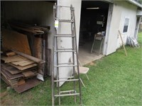 Old wood extension ladder