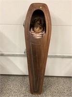 child's victorian toe pincher coffin with viewing