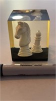 Vintage Chess Game Pieces In Acrylic Lucite Block