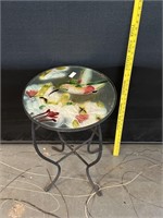 Frosted Painted Hummingbird Glass Plant Stand