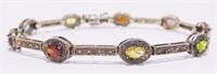 925 Silver Marcasite & Gemstone Bracelet 7.5" 9g