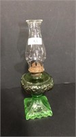 Incredible Vintage green glass oil lamp