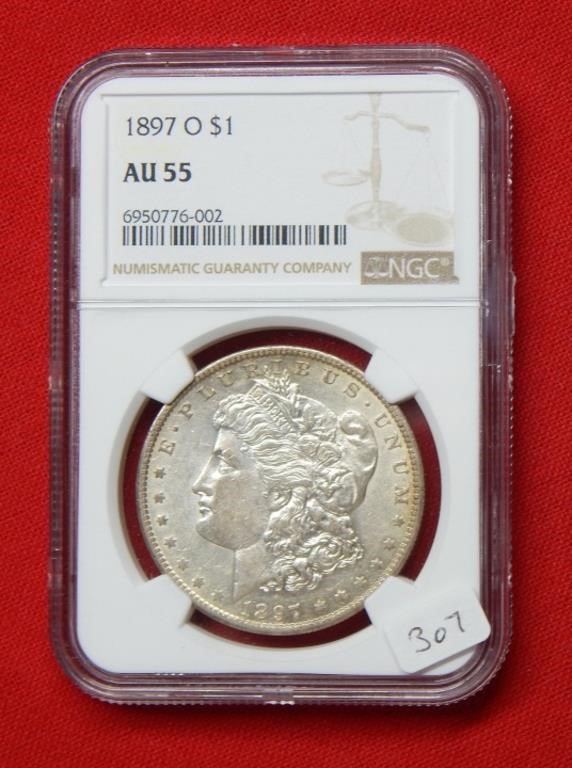1897 O Morgan Silver Dollar NGC AU55