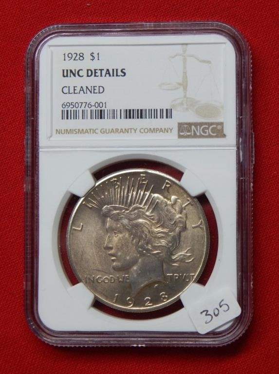 1928 Peace Silver Dollar NGC UNC Details Cleaned