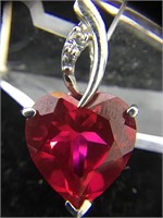 Sterling Silver Pendant with heart shaped pink