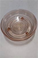 Footed Pink Depression Bowl & Assorted Stoppers
