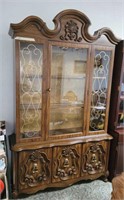 2 PC CHINA HUTCH CABINET, GLASS SHELVES, W/ LIGHT