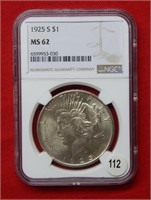 1925 S Peace Silver Dollar NGC MS62