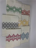 (6) Multi-Color Stitched Linen Tea Towels