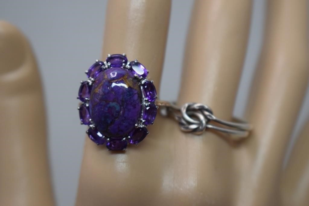 Sterling Copper/Purple Turquoise w/ Amethyst Ring