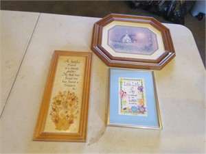 3 FRAMED PICTURES - ONE IS NEEDLEPOINT