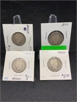 Group of 4 Barber Quarters 1899-1900