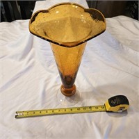 Vintage Vase Amber art glass bubble fluted