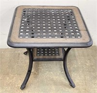 Metal Outdoor End Table with Shelf