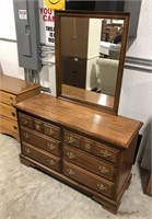 (AF) wooden 6 drawer dresser with matching mirror