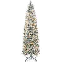 6.5ft Pre-Lit Pencil Snow Flocked Christmas Tree,