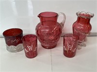Box Lot Ruby Glass Inc. Mary Gregory (Some A/F)