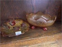 Two vintage candy, dishes, red and gold