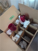 Set Of Eight Red Stemmed Goblets