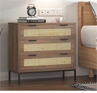 3 Drawer Dresser with Natural Rattan