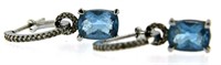14kt Gold Radiant Blue Topaz & Diamond Earrings