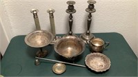 Silver Plated Bowls, Candlesticks, Misc