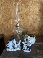 Oil Lamp, Planters and Figurines