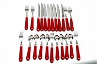 Red & White Handled Stainless Flatware Set