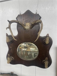 Antique oak wall mirror wa”/ deer antlers