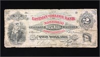 1860s $2 Bill Eastman College Bank Poughkeepsie NY