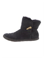 Ugg Suede Fur Trim Snow Boots Size 6.5