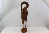 Carved Wood Crane Sculpture